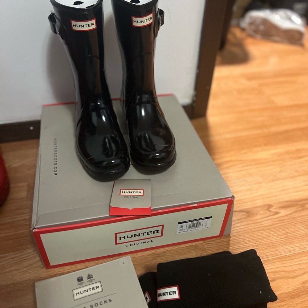 Hunter Glossy Black Boots with boot socks